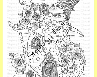 Case delle fate autunnali Set di cinque pagine da colorare stampabili per il download immediato di 8 1/2 x 11