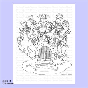 Disegno di Coffee Pot Fairy House JPG Printable Instant Download da colorare