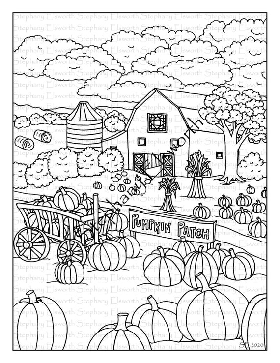 Pumpkin Patch 8 1/2 x 11 Printable Instant Download Coloring | Etsy