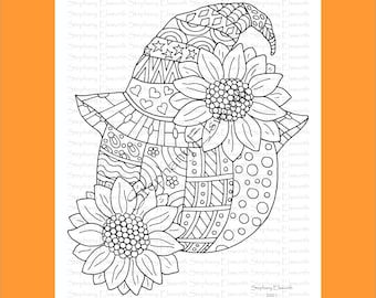 Pumpkin and Sunflowers 8 1/2 x 11 Printable Instant Download Coloring Page
