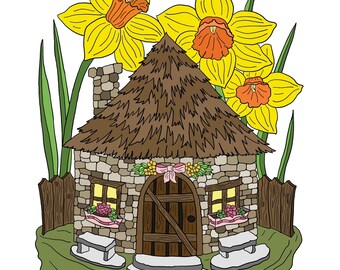 Cob Fairy House Letter/A4 Printable Instant Download Coloring Page