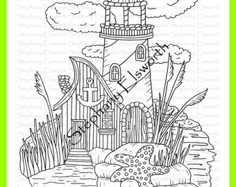 Pagina da colorare per il download immediato stampabile del faro delle fate 8 1/2 x 11