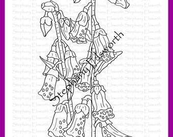 Foxglove Flowers 8 1/2 x 11 Pagina da colorare stampabile con download istantaneo