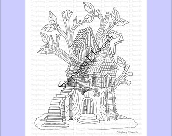 treehouse coloring etsy