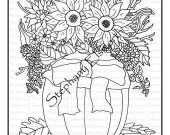 Centrotavola di zucca 8 1/2 x 11 Pagina da colorare stampabile con download istantaneo