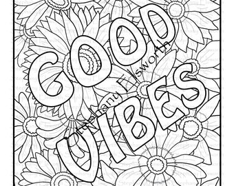 Pagina da colorare per il download immediato stampabile di Good Vibes 8 1/2 x 11