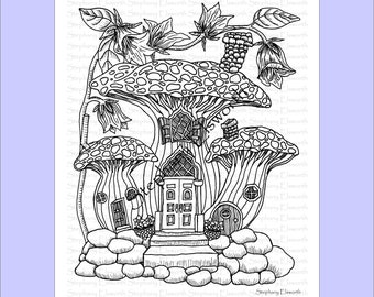 Disegno di Mushroom Fairy House Printable Instant Download da colorare