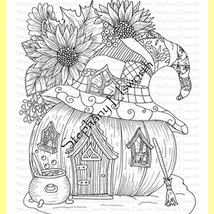 Fall Pumpkin Fairy House 8 1/2 x 11 Printable Instant Download Coloring Page