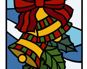 Stained Glass Christmas Bells Letter/A4 Printable Instant Download Coloring Page