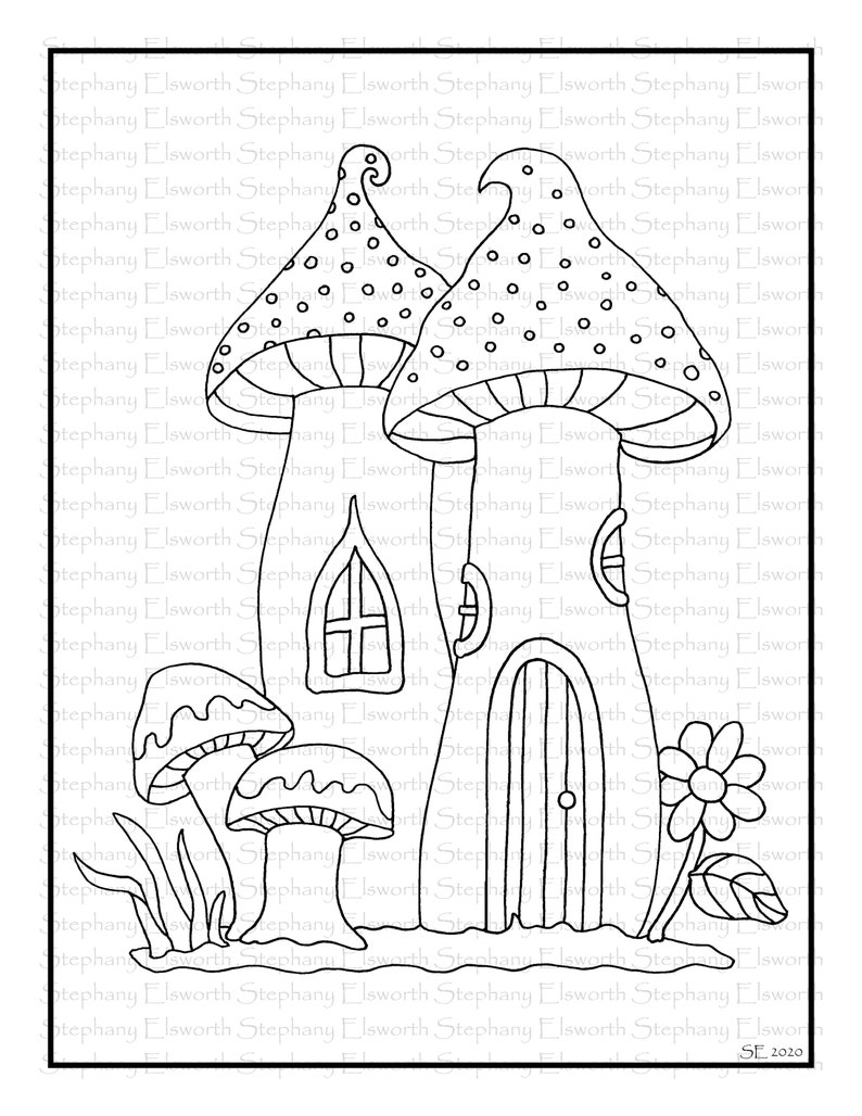 Mushroom Fairy Houses Set of Five Coloring Pages | Etsy