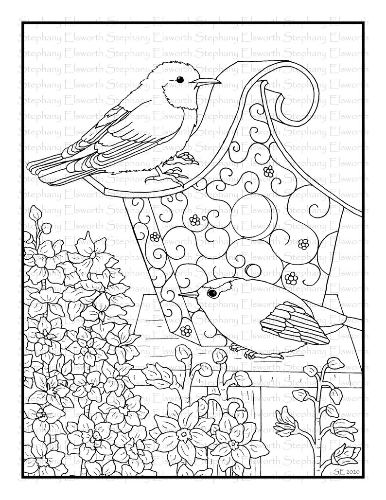 Download Blossoms and Birds Set 5 PDF Coloring Book Pages 21-25 | Etsy