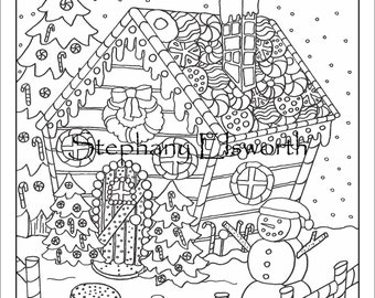 Gingerbread House Printable Instant Download Coloring Page