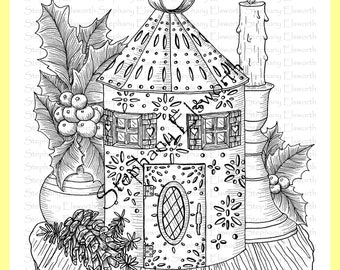 Pagina da colorare per il download immediato stampabile di Lantern Fairy House 8 1/2 x 11