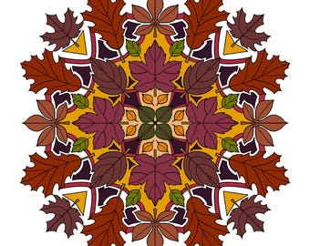 Mandala de Folha de Outono - Página para Colorir para Imprimir em Tamanho Carta/A4 - Download Instantâneo