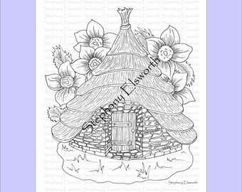 Fairy Round House JPG Imprimible Descarga instantánea Página para colorear