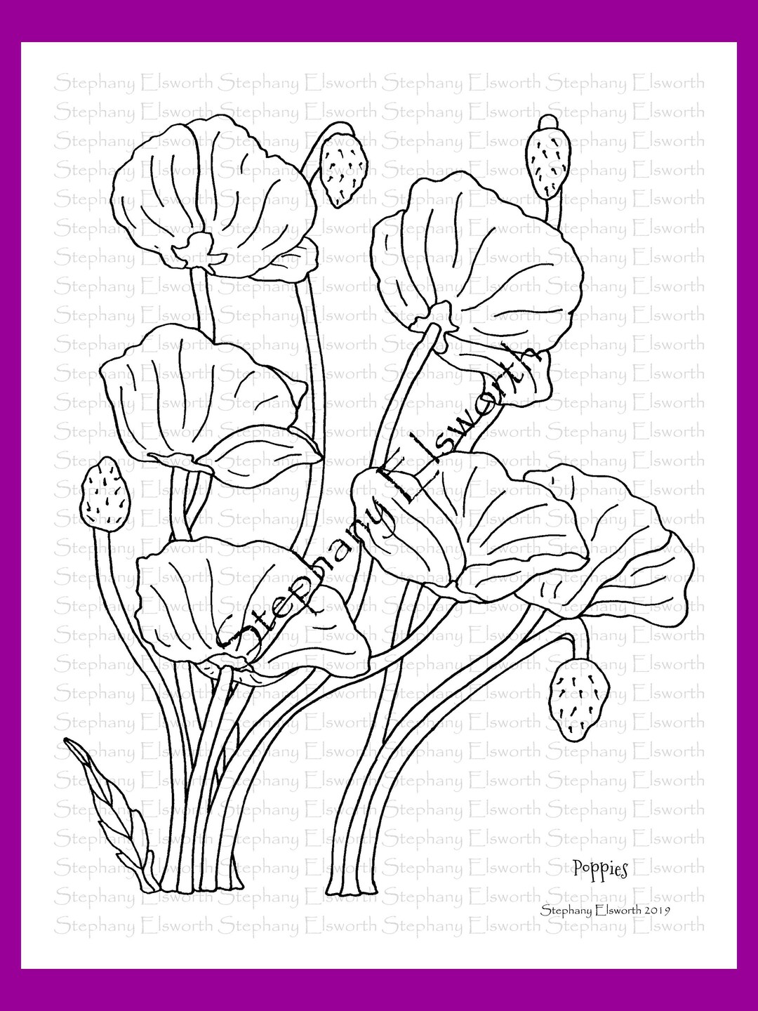 Poppies 8 1/2 X 11 Printable Instant Download Coloring Page - Etsy