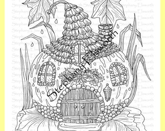 Pagina da colorare di download immediato stampabile di Gourd Fairy House 8 1/2 x 11