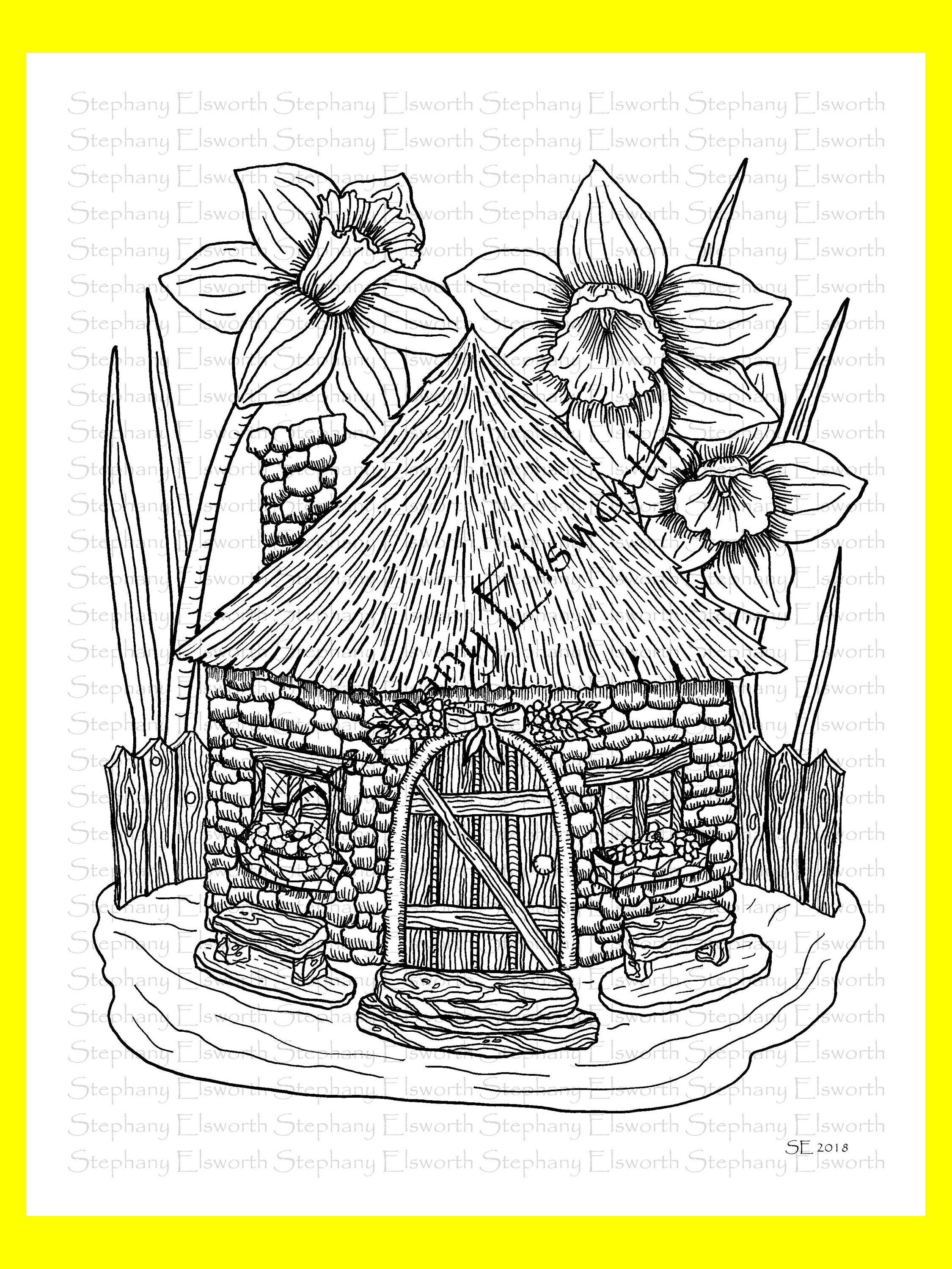 Download Faerie Houses I Set 1 Pdf Printable Coloring Pages 1 5 Etsy