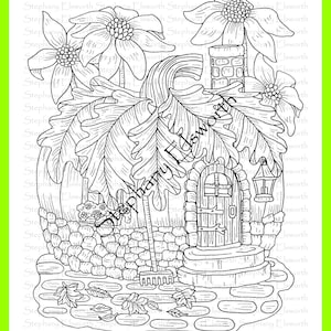 Pumpkin and Fall Leaves Fairy House Printable Coloring Page