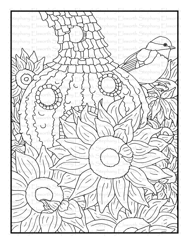 Download Blossoms and Birds Set 1 PDF Coloring Book Pages 1-5 | Etsy