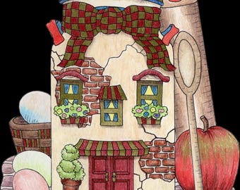 Pagina da colorare stampabile con casetta delle fate nel bidone del latte, download immediato.