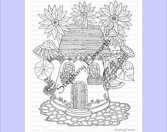 Disegno di Watering Can Fairy House Printable Instant Download da colorare