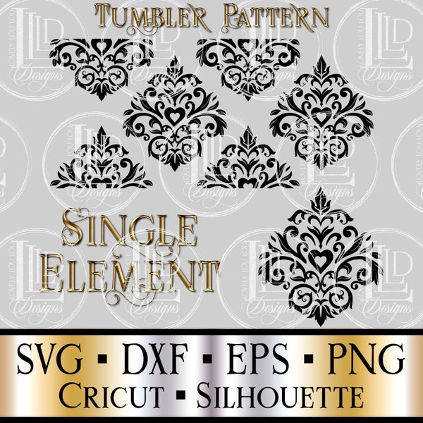 Heart Damask Tumbler Pattern | Floral, Baroque, Vintage, Victorian, Gothic Custom Design | SVG, DXF, PNG Download for Cricut, Silhouette