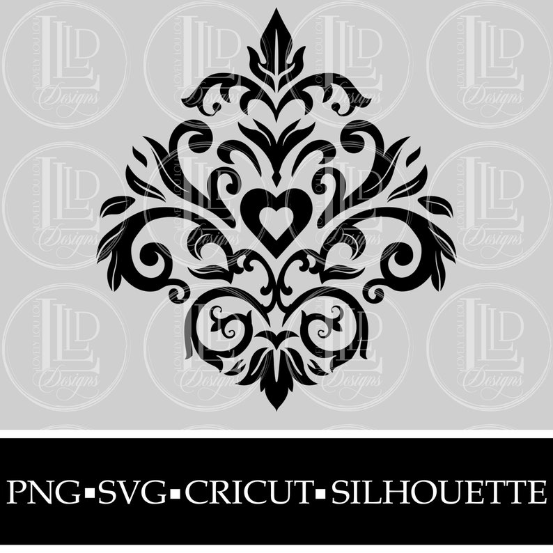 Download Damask Heart Floral Baroque Seamless Pattern PNG SVG Cricut | Etsy