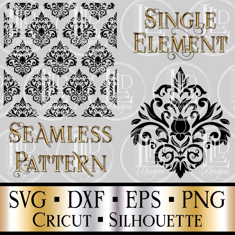 Download Clip Art Flower Damask Pattern Silhouette Dxf Svg Custom Design Png Download For Cricut Vintage Floral Damask Seamless Pattern Baroque Art Collectibles