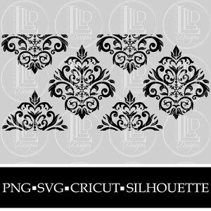 Download Clip Art Flower Damask Pattern Silhouette Dxf Svg Custom Design Png Download For Cricut Vintage Floral Damask Seamless Pattern Baroque Art Collectibles
