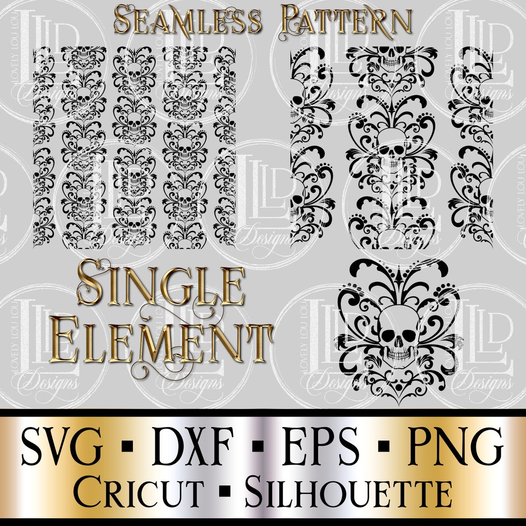 Intricate Skull Damask Outline Seamless Pattern Baroque Etsy