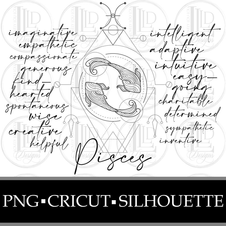 Pisces Zodiac Sign Digital PNG Cricut Silhouette