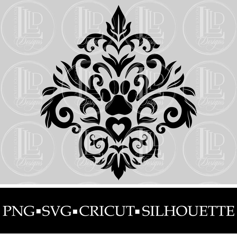 Download Damask Paw Print Floral Baroque Ornament PNG SVG Cricut | Etsy