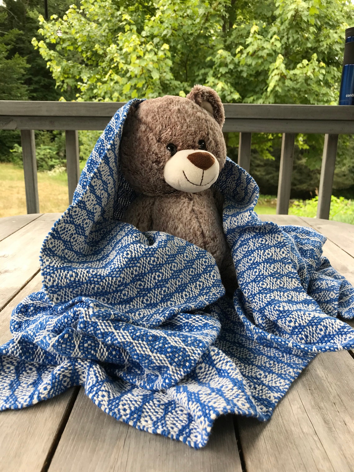 Handwoven Cotton Baby Blanket Royal Blue and White Pattern Etsy