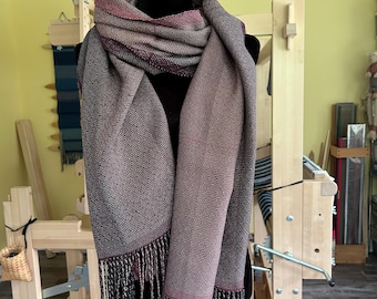 Mauve and Green Shawl - Shadow Weave Shawl - Tencel Shawl - Handwoven Shawl Scarf