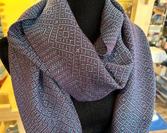 Teal Blue and Eggplant Handwoven Scarf with Fringe - Oversized Scarf - Beautiful and Elegant Women's Scarf - Tencel Scarf