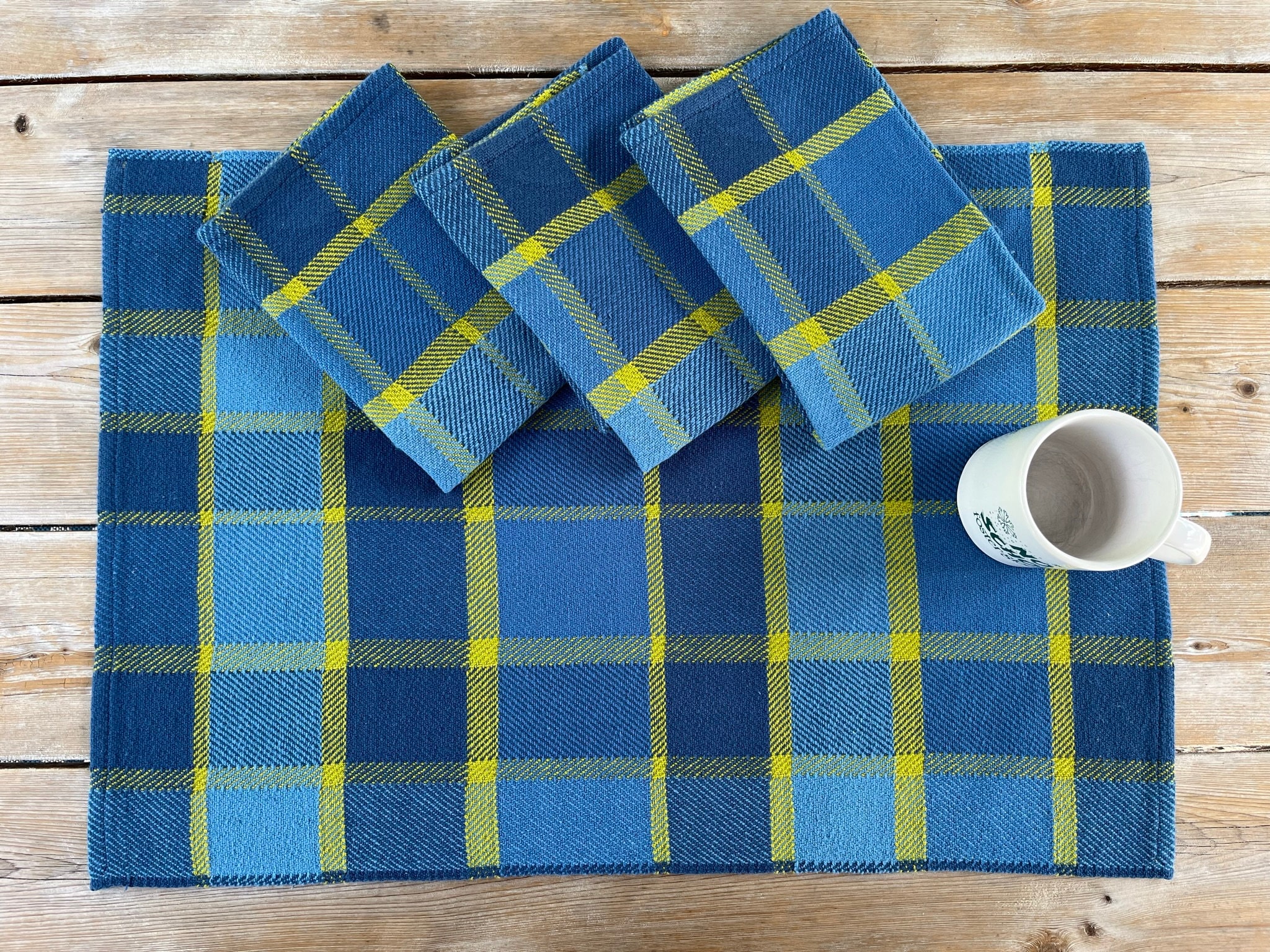 Hand Woven Hache Dish Towel with Dish Cloth Blue Fair Trade