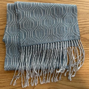 Silver, Natural, and Teal Blue Tencel Handwoven Scarf with Fringe image 4