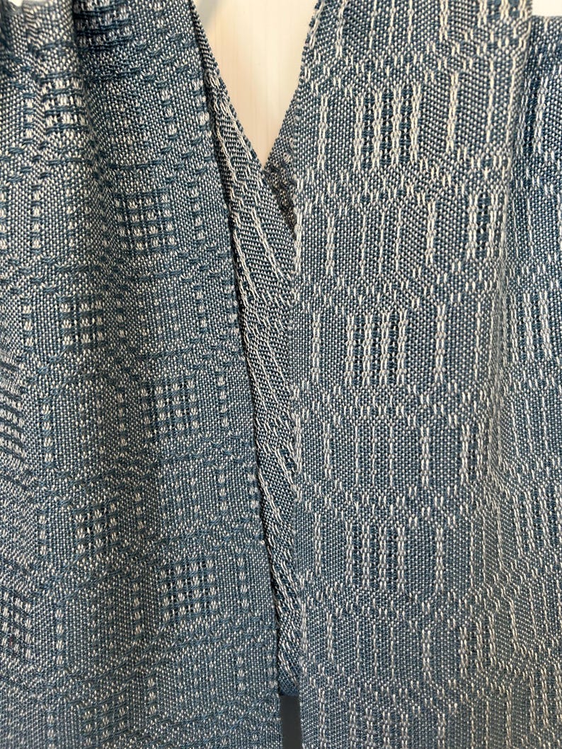 Silver, Natural, and Teal Blue Tencel Handwoven Scarf with Fringe image 7