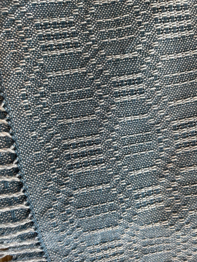 Silver, Natural, and Teal Blue Tencel Handwoven Scarf with Fringe image 8