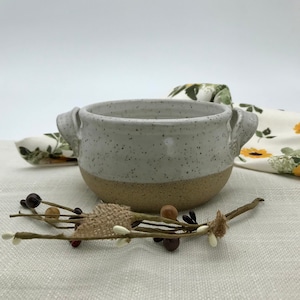 Soup Bowl with stamped Handles, French Onion Soup Bowl, Chili/Gumbo bowl, Gratin dips bowl