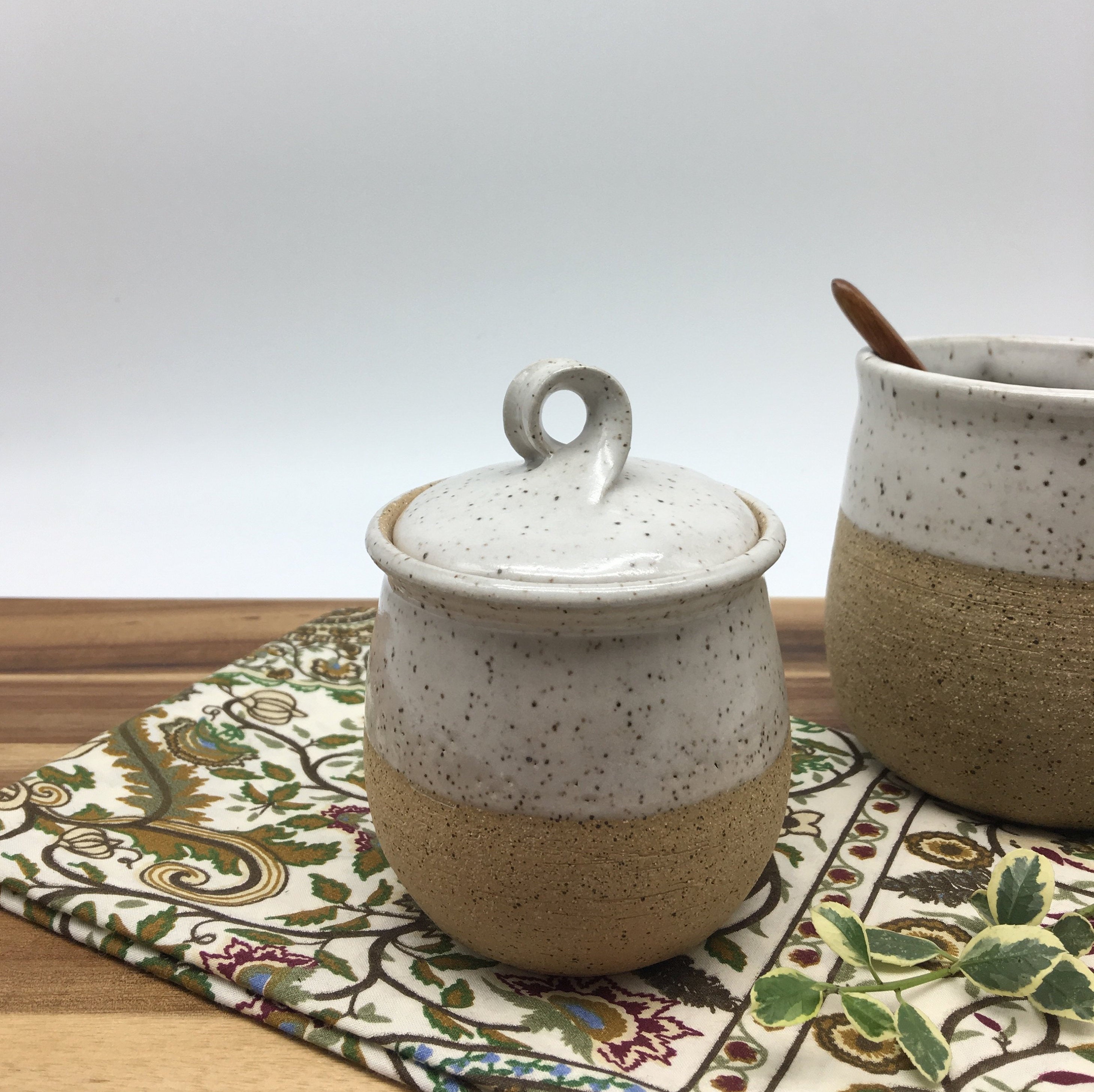 Ceramic Sugar Bowl, Pottery Lidded Container, Honey Pot Jar, Speckled Clay,  Kitchen Storage, Sugar Container, Gift for Me,holiday Gift 