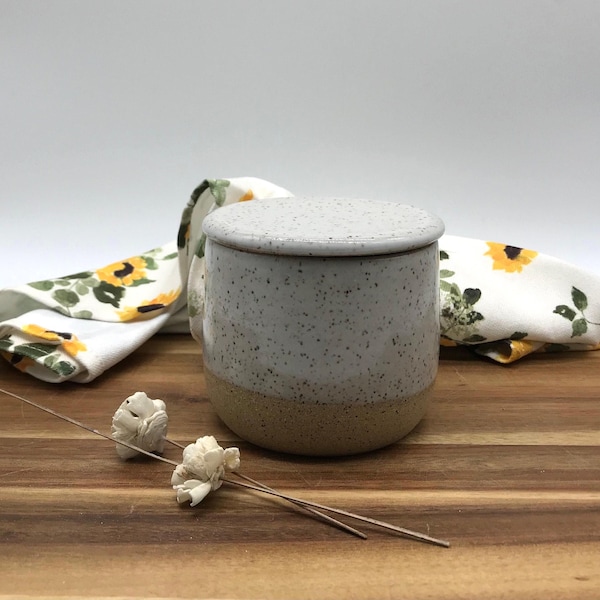 Handmade Speckled Clay French Butter Crock: Glazed Ceramic Butter Keeper