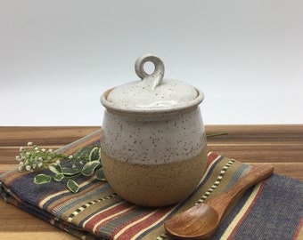 Ceramic Sugar Bowl, Pottery Lidded Container, Honey Pot Jar, Speckled Clay, Kitchen Storage, Sugar Container, Gift for Me,Holiday Gift