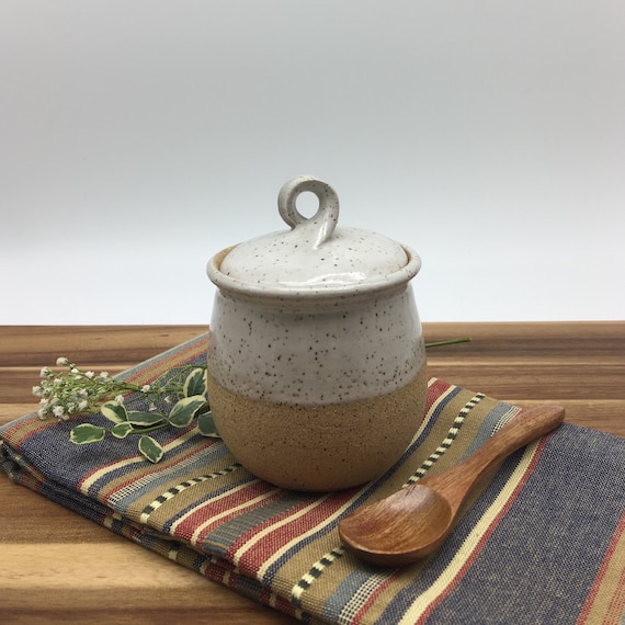 Ceramic Sugar Bowl, Pottery Lidded Container, Honey Pot Jar, Speckled Clay,  Kitchen Storage, Sugar Container, Gift for Me,holiday Gift 