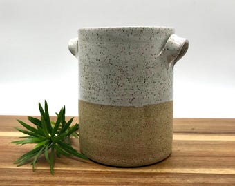 Speckled Ceramic Utensil Holder: Rustic Pottery Vase, Kitchen Storage