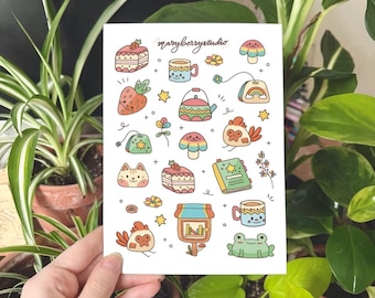 Cottage Farm Vinyl Sticker Sheet | bullet journal stationery penpal scrapbook planner farm cottagecore animal chicken frog cute animal plant