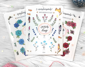 Oops Bag - Pack of 5 Random, Imperfect Sticker Sheets | bullet journal stationery penpal scrapbook decor planner mistake cheap mystery bag