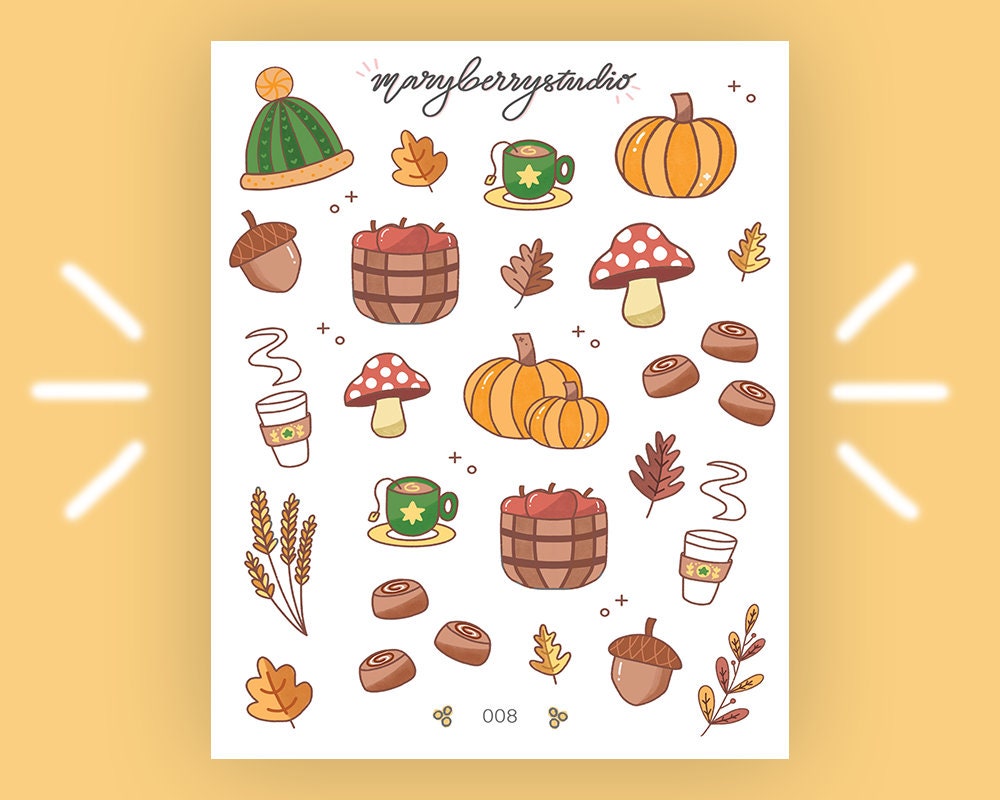 Autumn Vibes Sticker Sheet | For bullet journals, stationery supplies…