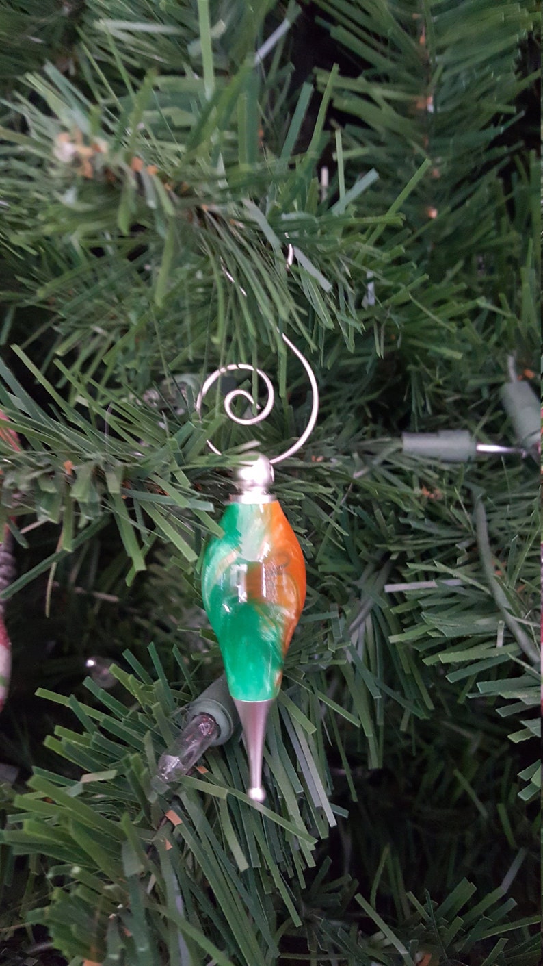 Green and Orange Swirls Handmade Christmas Ornament